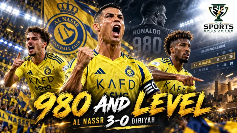 Cristiano Ronaldo celebrating for Al Nassr alongside Samú Costa and Kingsley Coman after their 3-0 Saudi Pro League victory over Diriyah on October 9, 2026.
