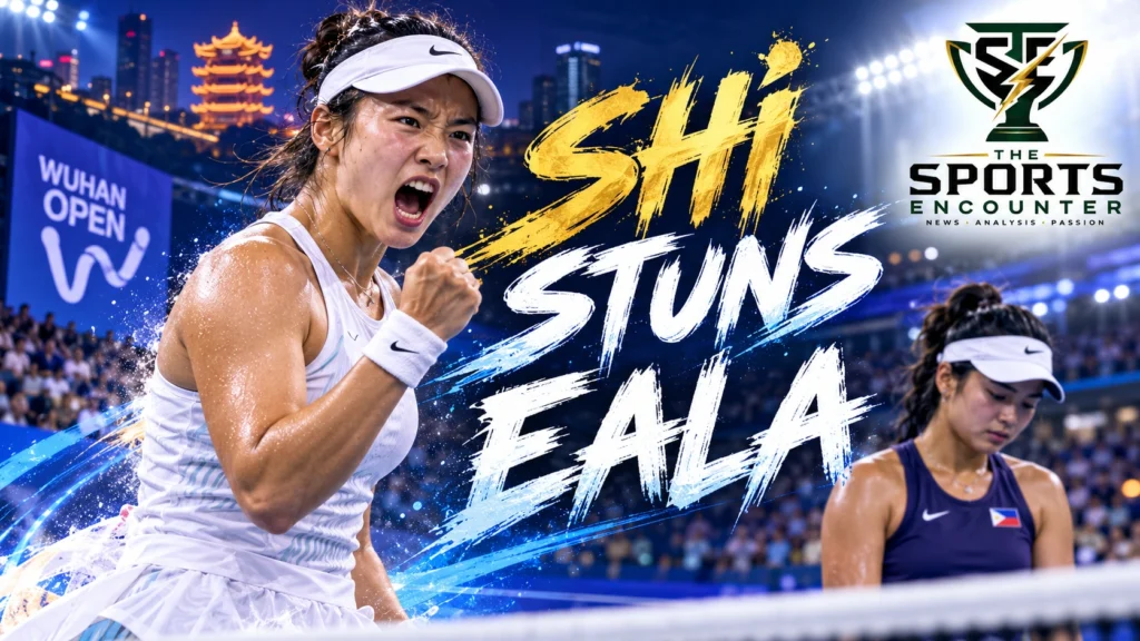 Chinese tennis player Shi Han in action against Alexandra Eala at the 2026 Wuhan Open in Wuhan, China.