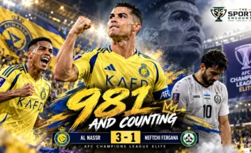 Cristiano Ronaldo and Ângelo Gabriel feature in an Al Nassr victory graphic after their 3-1 AFC Champions League Elite win over Neftchi Fergana in Riyadh.