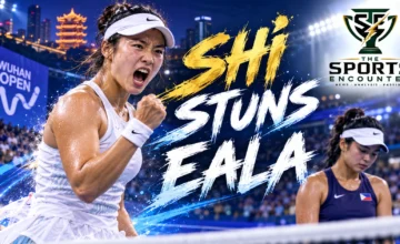 Chinese tennis player Shi Han in action against Alexandra Eala at the 2026 Wuhan Open in Wuhan, China.