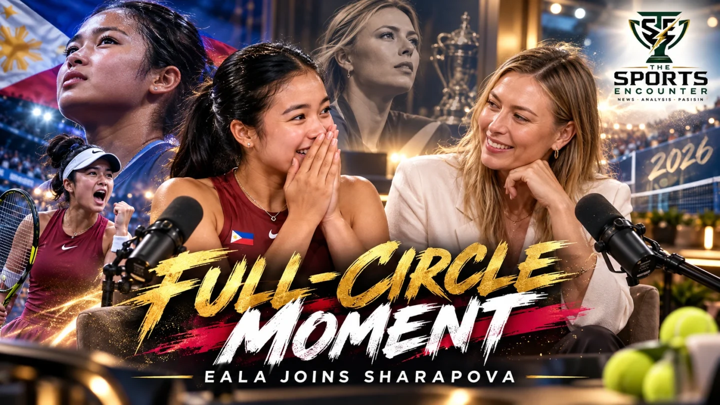 Alex Eala meets childhood tennis idol Maria Sharapova during an appearance on the Pretty Tough podcast after her breakthrough 2026 season.