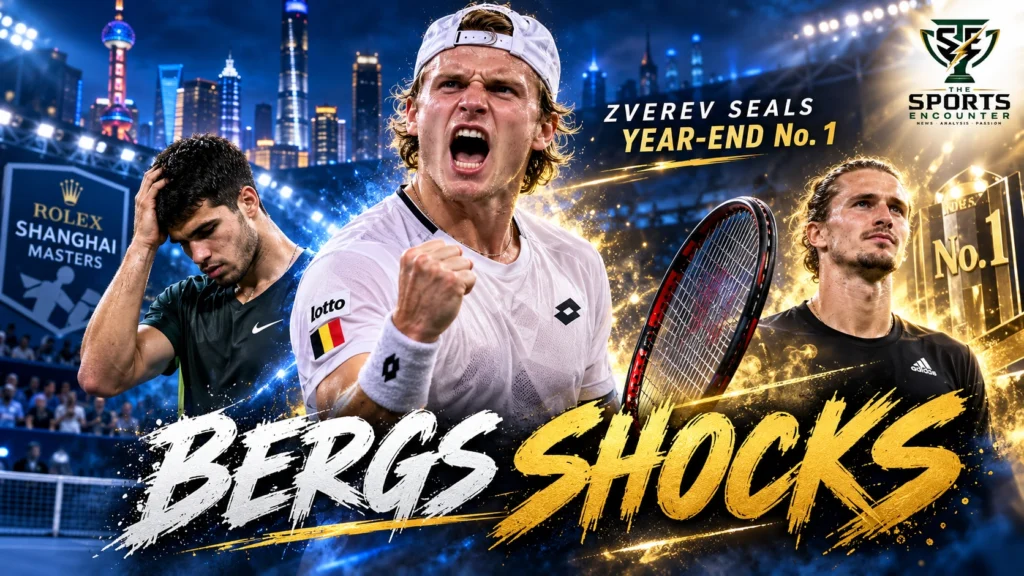 Zizou Bergs celebrates his victory over Carlos Alcaraz at the 2026 Shanghai Masters, a result that secured Alexander Zverev's year-end No. 1 ranking.