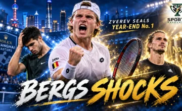Zizou Bergs celebrates his victory over Carlos Alcaraz at the 2026 Shanghai Masters, a result that secured Alexander Zverev's year-end No. 1 ranking.