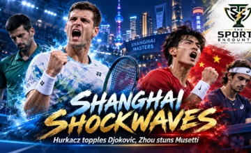 Hubert Hurkacz celebrating his Shanghai Masters victory over Novak Djokovic, alongside Chinese wildcard Zhou Yi's upset of Lorenzo Musetti on October 9, 2026.