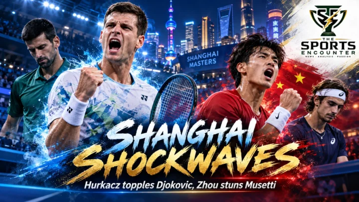 Hubert Hurkacz celebrating his Shanghai Masters victory over Novak Djokovic, alongside Chinese wildcard Zhou Yi's upset of Lorenzo Musetti on October 9, 2026.