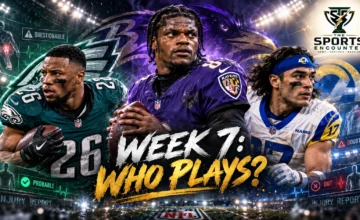 Cinematic NFL Week 7 injury report graphic featuring Lamar Jackson, Saquon Barkley and Puka Nacua, highlighting their uncertain availability for the October 25-26, 2026 games.