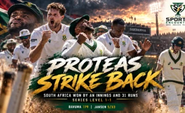 South Africa captain Temba Bavuma celebrates his career-best 179 against Australia at St George's Park, Gqeberha, as the Proteas complete an innings-and-31-run victory in October 2026.