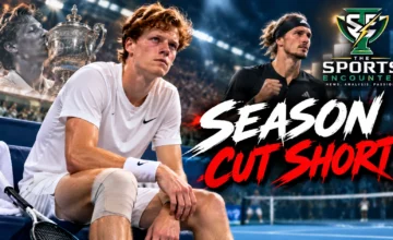 Jannik Sinner reacts during his 2026 season before ending the year early because of a knee injury, with Alexander Zverev emerging as the leading contender for year-end world No. 1.
