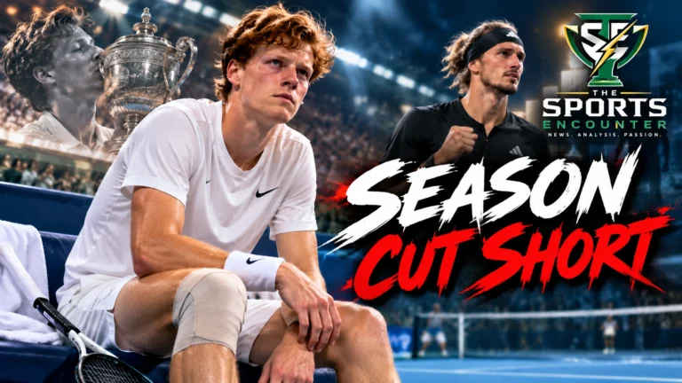 Jannik Sinner reacts during his 2026 season before ending the year early because of a knee injury, with Alexander Zverev emerging as the leading contender for year-end world No. 1.