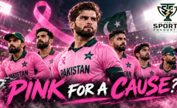 Social-media graphic showing Pakistan cricketers in pink jerseys and claiming the team will wear pink against Sri Lanka for breast cancer awareness during the October 2026 ODI tri-series.
