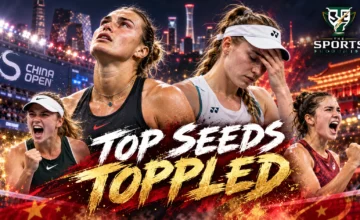 Aryna Sabalenka and Elena Rybakina react after shock early defeats to Nikola Bartunkova and Alina Charaeva at the 2026 China Open in Beijing.