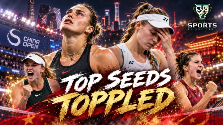 Aryna Sabalenka and Elena Rybakina react after shock early defeats to Nikola Bartunkova and Alina Charaeva at the 2026 China Open in Beijing.