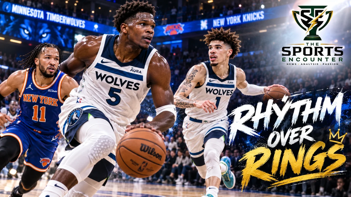 Anthony Edwards and LaMelo Ball of the Minnesota Timberwolves featured alongside Jalen Brunson of the New York Knicks in an NBA preseason October 12, 2026 roundup graphic.