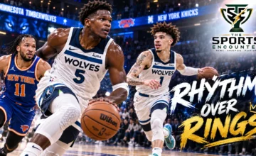 Anthony Edwards and LaMelo Ball of the Minnesota Timberwolves featured alongside Jalen Brunson of the New York Knicks in an NBA preseason October 12, 2026 roundup graphic.