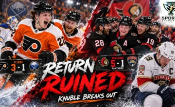 Philadelphia Flyers rookie Cole Knuble celebrates his first NHL goals against Buffalo, alongside an Ottawa Senators celebration following their 5-1 win over the Florida Panthers on October 21, 2026.