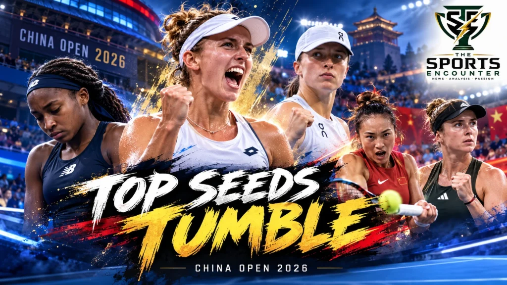 Elise Mertens, Coco Gauff, Iga Swiatek, Zheng Qinwen and Elina Svitolina feature in a China Open 2026 Round of 16 graphic in Beijing.