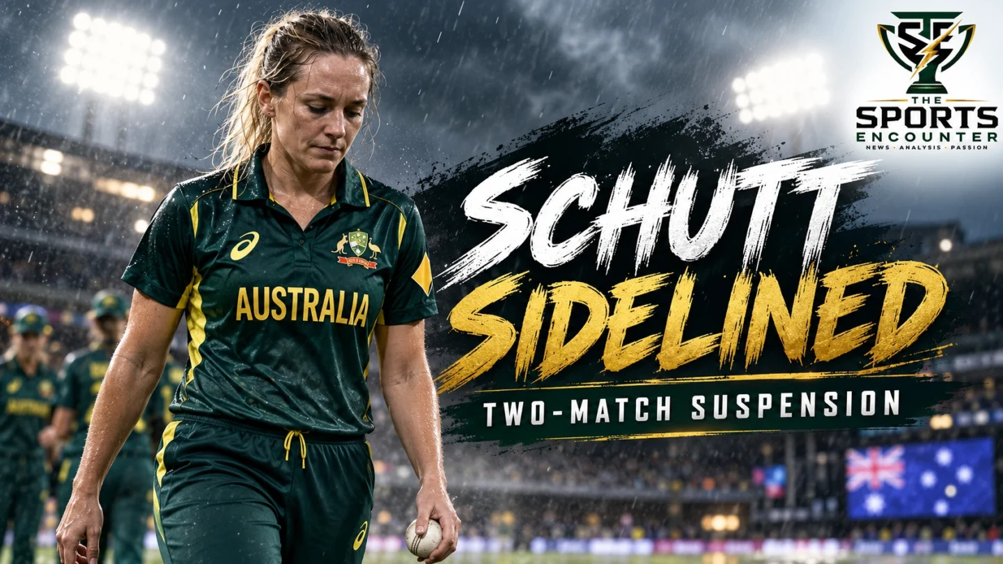Megan Schutt, the Australian women's international fast bowler, pictured in Australia's cricket uniform following Cricket Australia's announcement of a two-match suspension.