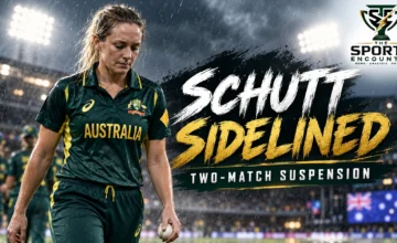 Megan Schutt, the Australian women's international fast bowler, pictured in Australia's cricket uniform following Cricket Australia's announcement of a two-match suspension.