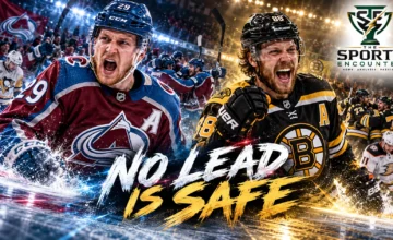 Nathan MacKinnon of the Colorado Avalanche and David Pastrnak of the Boston Bruins featured in an NHL October 16, 2026 graphic celebrating their comeback victories over Pittsburgh and Anaheim.