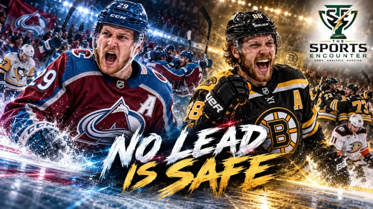 Nathan MacKinnon of the Colorado Avalanche and David Pastrnak of the Boston Bruins featured in an NHL October 16, 2026 graphic celebrating their comeback victories over Pittsburgh and Anaheim.
