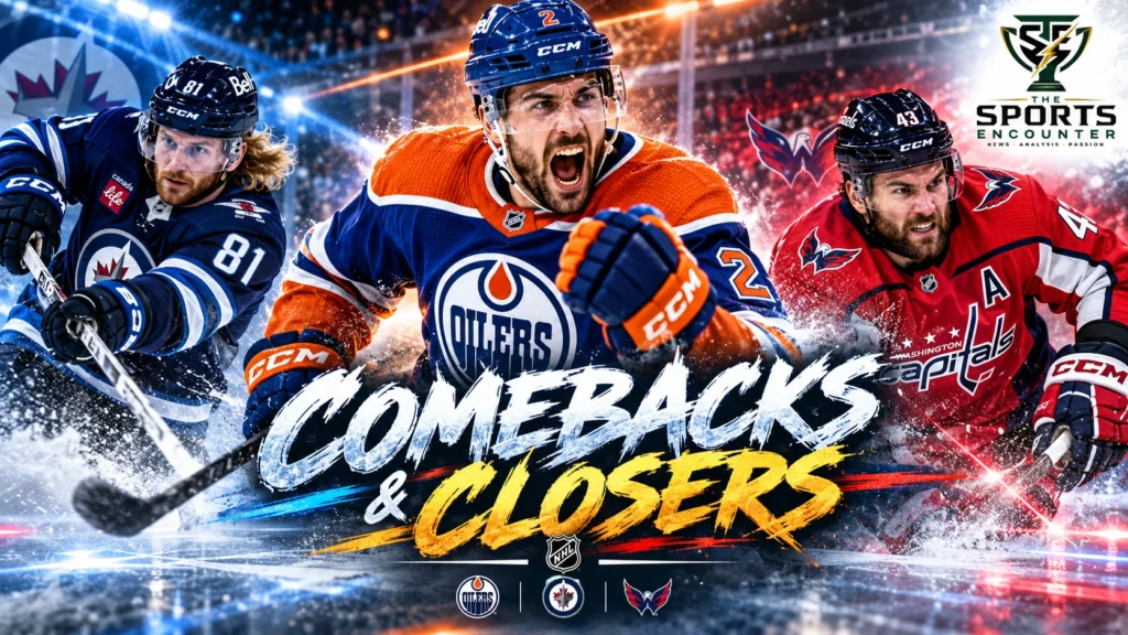 Evan Bouchard celebrates Edmonton's comeback against Anaheim, Kyle Connor scores Winnipeg's late winner against Colorado, and Tom Wilson leads Washington to victory over Pittsburgh during Alex Ovechkin's final home opener.