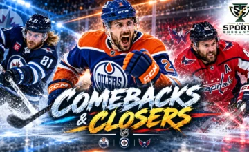 Evan Bouchard celebrates Edmonton's comeback against Anaheim, Kyle Connor scores Winnipeg's late winner against Colorado, and Tom Wilson leads Washington to victory over Pittsburgh during Alex Ovechkin's final home opener.