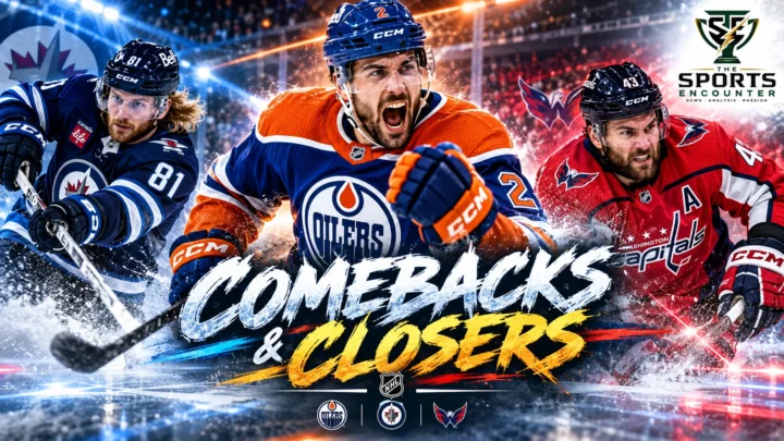 Evan Bouchard celebrates Edmonton's comeback against Anaheim, Kyle Connor scores Winnipeg's late winner against Colorado, and Tom Wilson leads Washington to victory over Pittsburgh during Alex Ovechkin's final home opener.