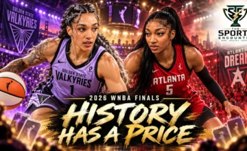 Gabby Williams of the Golden State Valkyries and Angel Reese of the Atlanta Dream in a 2026 WNBA Finals preview graphic